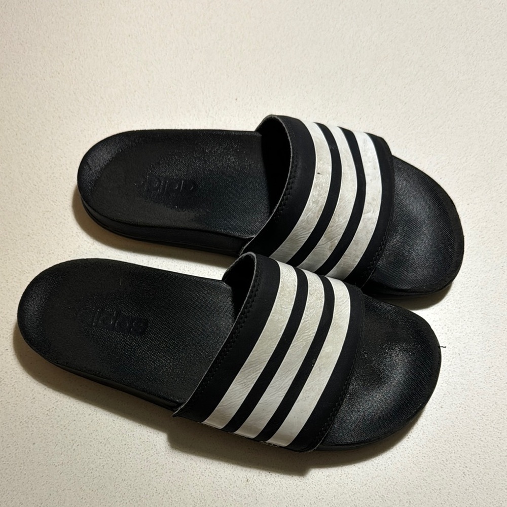 Adidas Black and White Slide Sandals